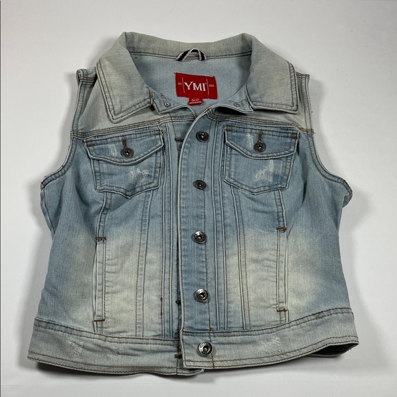 YMI Jackets & Blazers - YMI Faded Distressed Blue Denim Vest Sz M